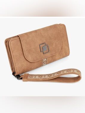 🆕 Leather Wallets for Women, Designer Large RFID Blocking Trifold Wristlet